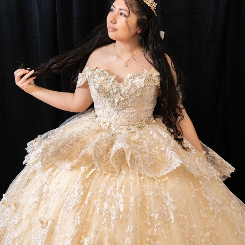 Champagne Quinceanera 2024 Princess Sweet 15 Years Girl Birthday Party Dresses with Appliques Bow vestidos de quinceanera