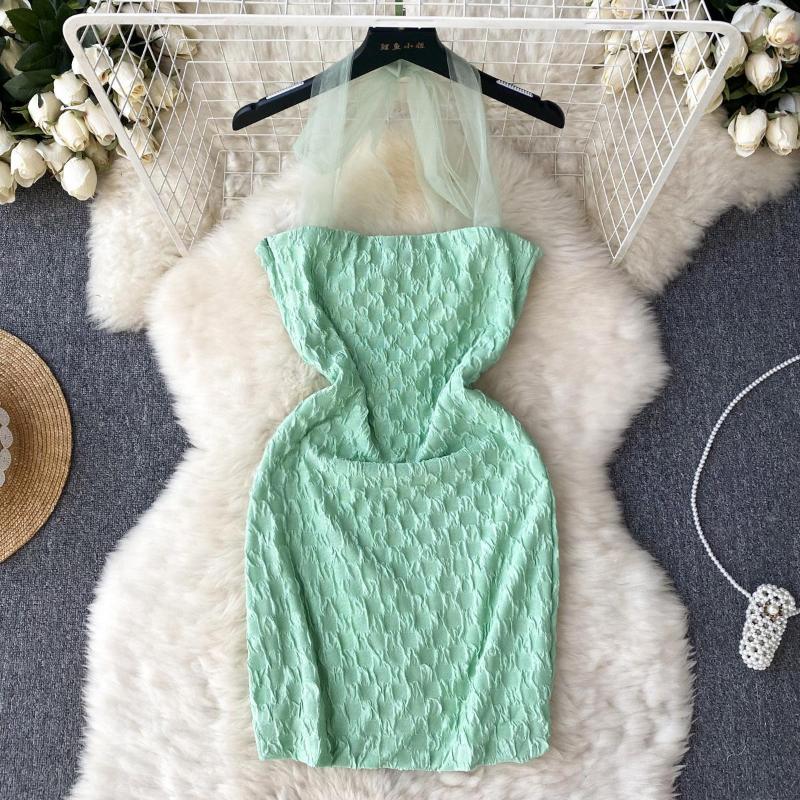Casual Dresses Summer Strapless Halter Mini Dress Women Waist Thin Bodycon Above Knee Night Club