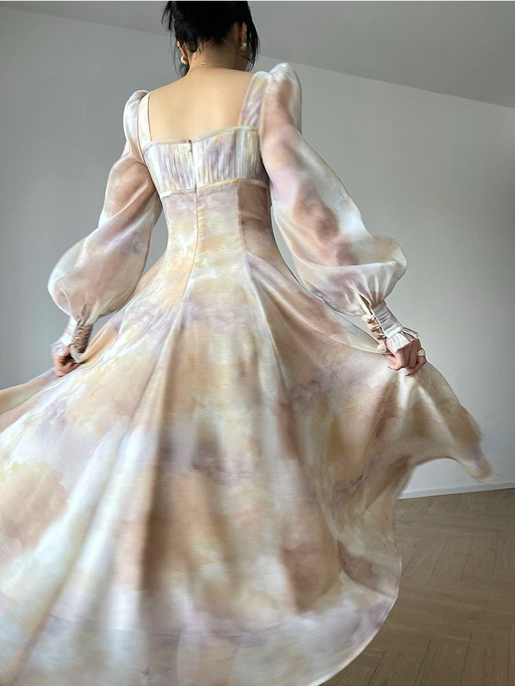 Urban Sexy Dresses Fairy Dress Korean Fashion Beach 2023 Summer Casual French Elegant Midi Woman Long Sleeve Vintage Floral 230707