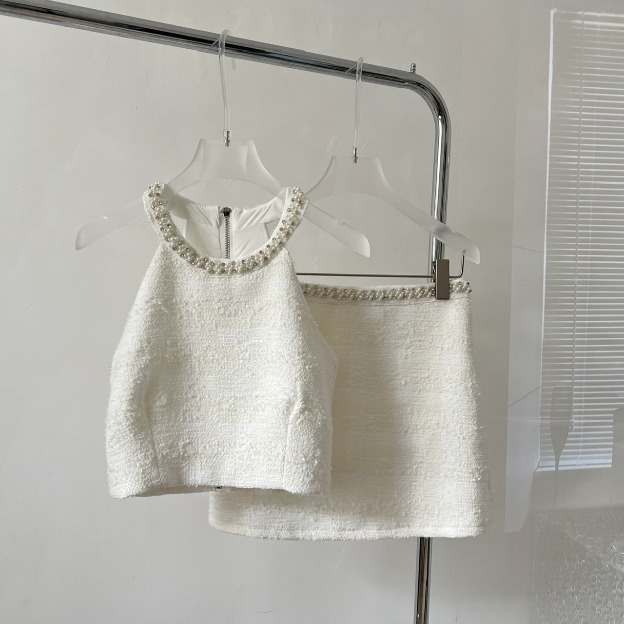 Two Piece Dress Korea Small Fragrance Summer Tweed 2 Outfits Suit Sexy Short Cropped Tops A Line High Waist Mini Skirt Mujer Set 230707