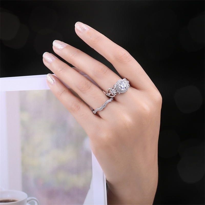 With Side Stones Jewelry 2 Pcs Solid 925 Sterling Silver Wedding Engagement Ring for Woman 15ct Simulated Diamond CZ Bridal Sets p230707