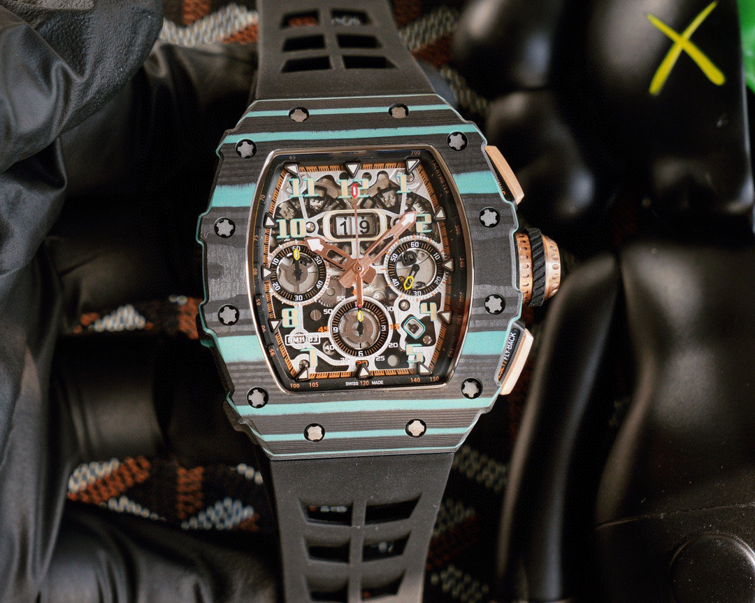 Men's Watch RM11-03 7750 Chronograph Movement Size 40mmX50mmX16mm NTPT carbon fiber shell set sapphire mirror luminous dial hands, As shown
Men's Watch RM11-03 7750 Chronograph Movement Size 40mmX50mmX16mm NTPT carbon fiber shell set sapphire mirror luminous dial hands, As shown