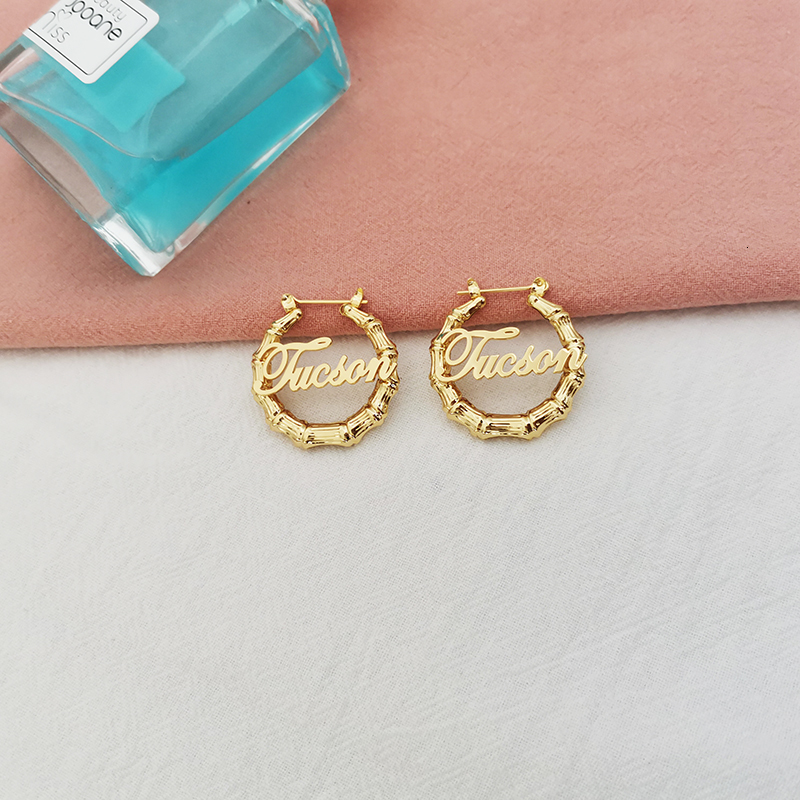 Hoop Huggie Mini Stainless Steel Bamboo Earrings 30mm Small Style Customize Name for Kid Antiallergy 230707