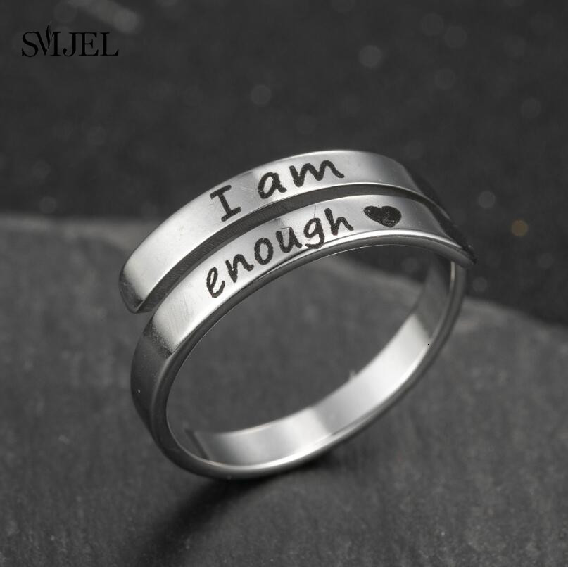 Wedding Rings Encourage Trend Never Give Up Engrave Letter Stainless Steel I Am Enough Adjustable Fashion Gift 230710