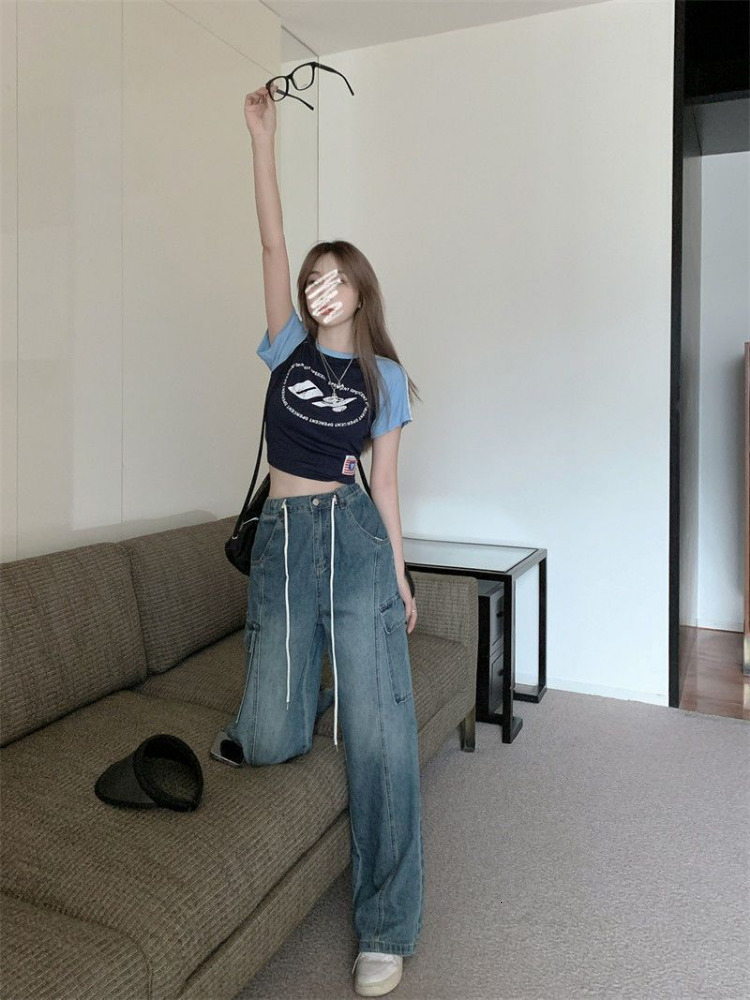 Skirts HOUZHOU Harajuku Y2K Drawstring Baggy Jeans Women Oversize Kpop Streetwear Cargo Pants Female Vintage Pockets Trousers Korean 230710