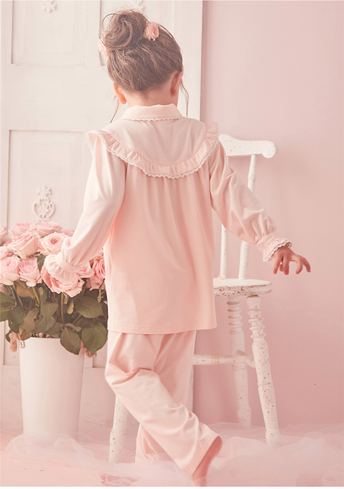 Pajamas Children Girl's Lolita Pink Pajama Sets.Turndown Collar TopsPants.Vintage Toddler Kids Pyjamas set.Royal Style Sleep Loungewear 230710