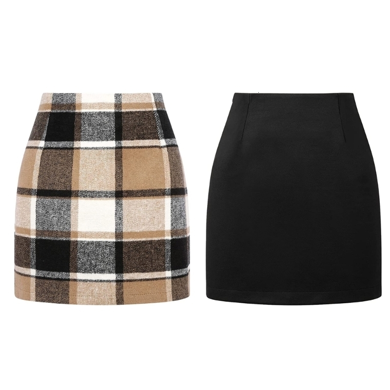 Skirts Autumn Winter Plain Wool Women's Miniskirt Wool Plaid Vintage Office Women's High Waist Pencil Skirt 230710