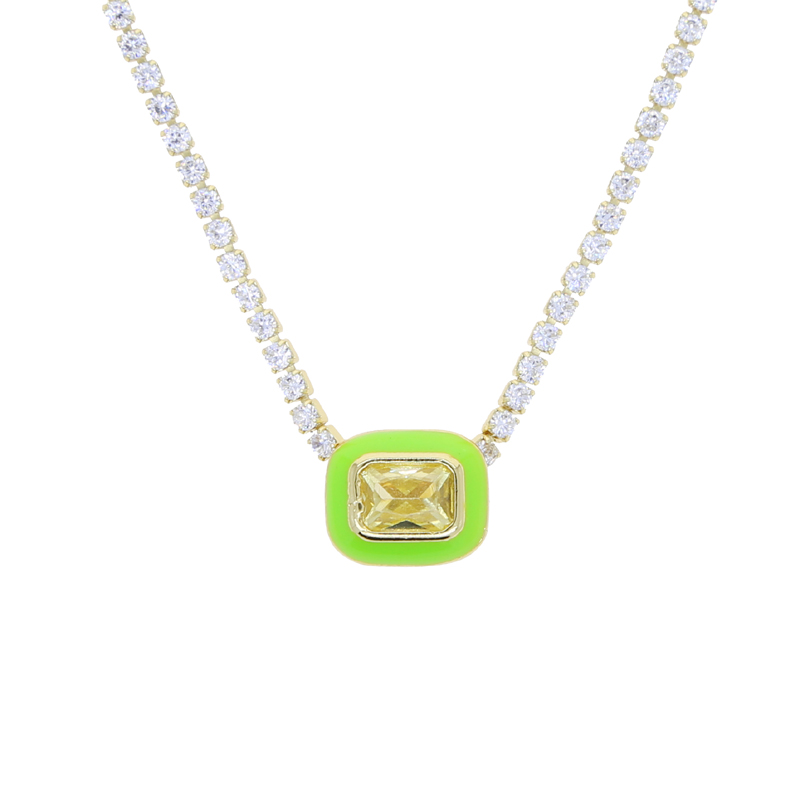 DIY Custom Mini Colorful Elliptic Water Drop Square Pendant Necklace Women Lady Girl New Fashion Iced Out Zirconia Hip Hop Best Gift Jewelry