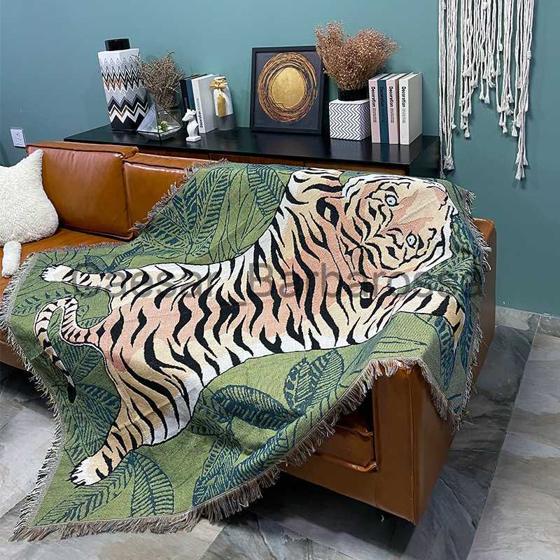 Blankets Textile City Ins Cartoon Leaf Tiger Throw Blanket Nordic Home Decorate Sofa Cover Knitted Tassel Tapestry Camping Picnic Mat x0711