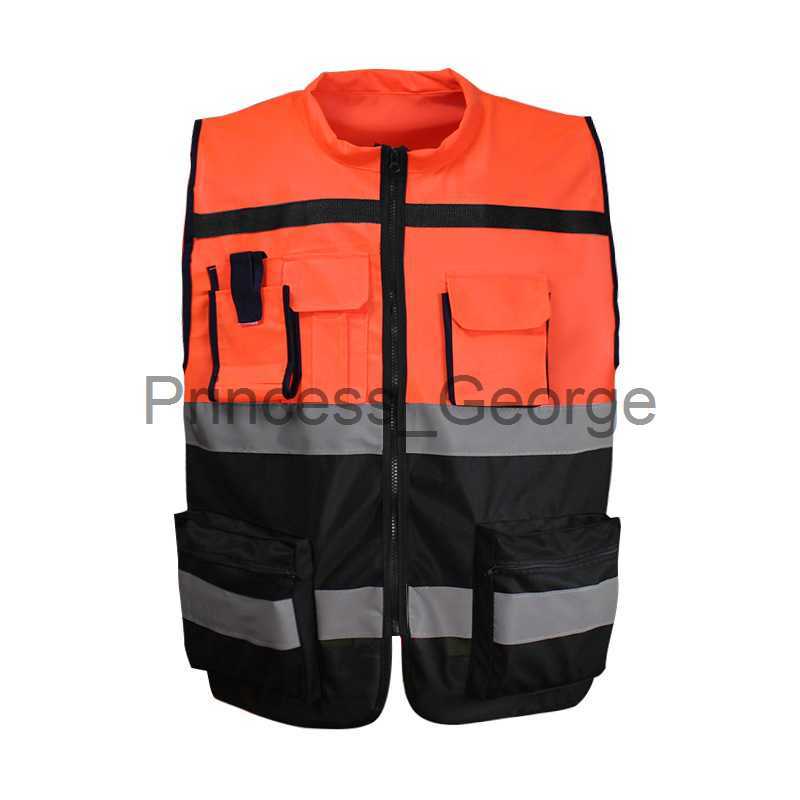 Others Apparel High Visibility Zipper Front Safety Vest With Reflective Strips Motorcycle Vest Riding Work Vest Yellow Black Red Blue Orange x0711