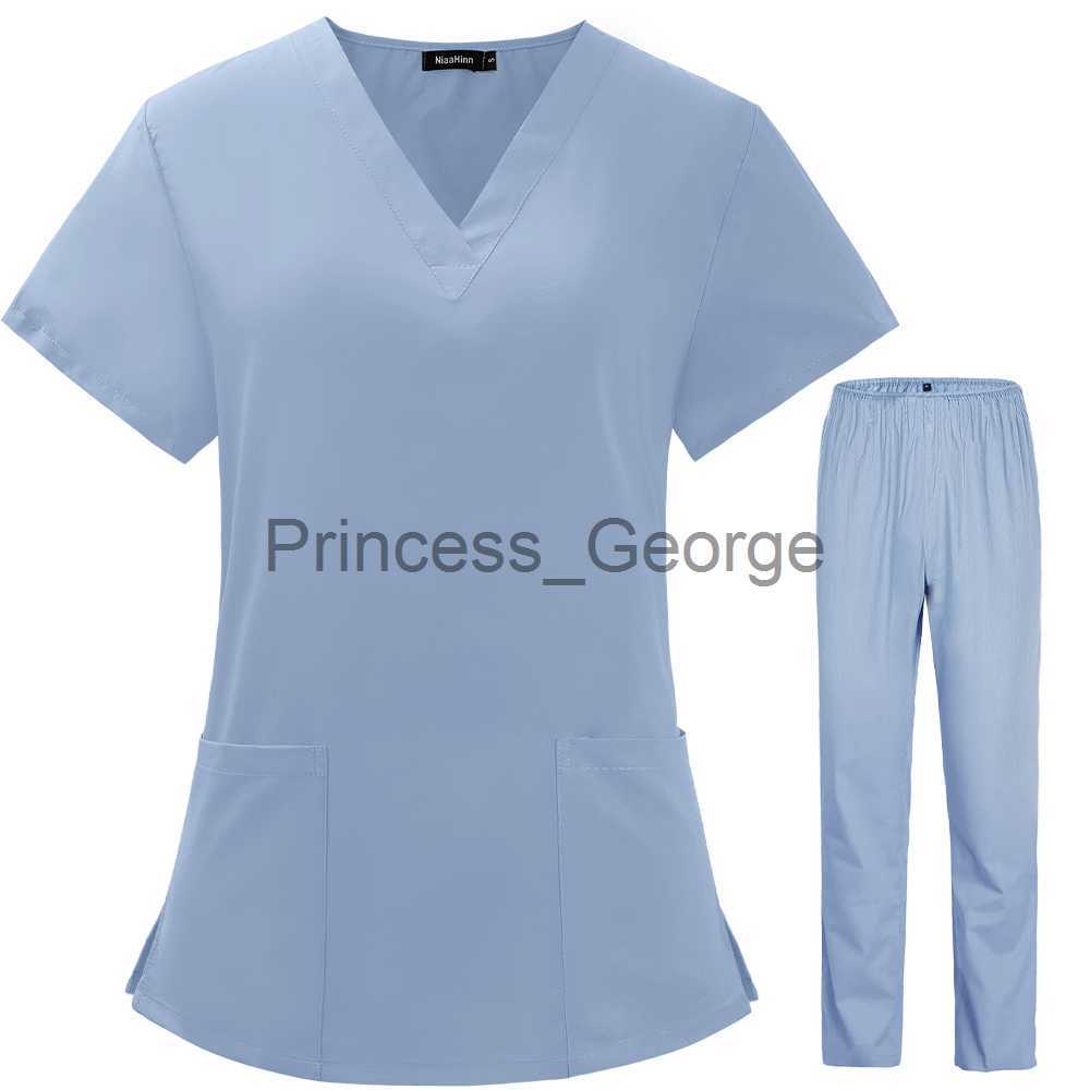 Others Apparel Summer Thin Unisex Scrubs Set for Man Women Beauty Salon Nurse Scrubs Suit Lab Spa Uniforms VNeck Pet Grooming Work Wear x0711