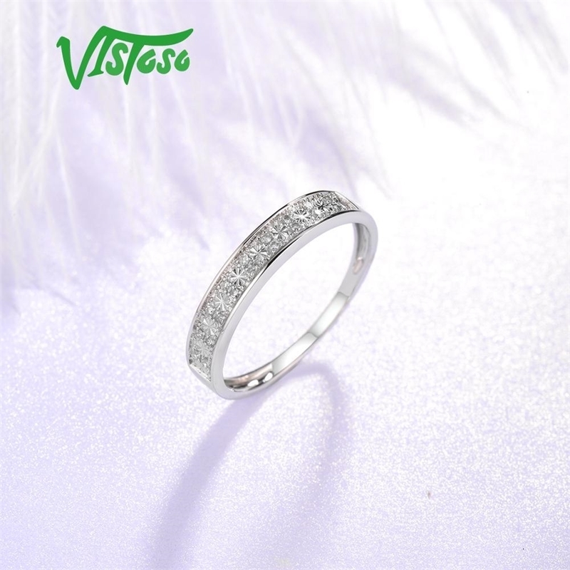 With Side Stones VISTOSO Gold Rings For Women Genuine 9K 375 White Ring Sparkling Diamond Promise Band Anniversary Fine Jewelry 230710