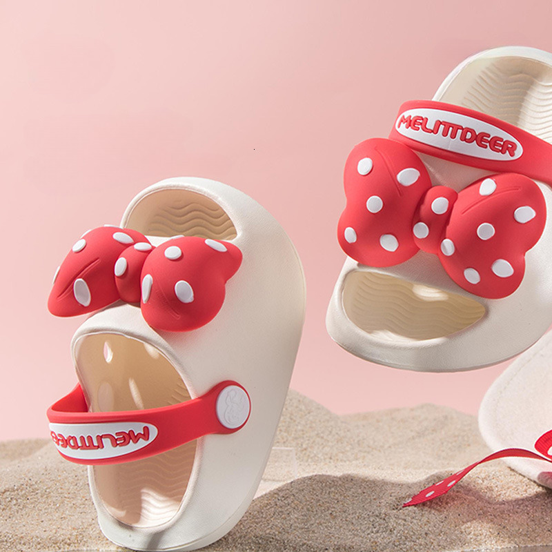 Slipper Children Slippers with Big Bow Polka Dot Printing Open-toe Non-slip Girls Casual Shoes Simple EVA Kids Fashion Beach Shoes 230710
