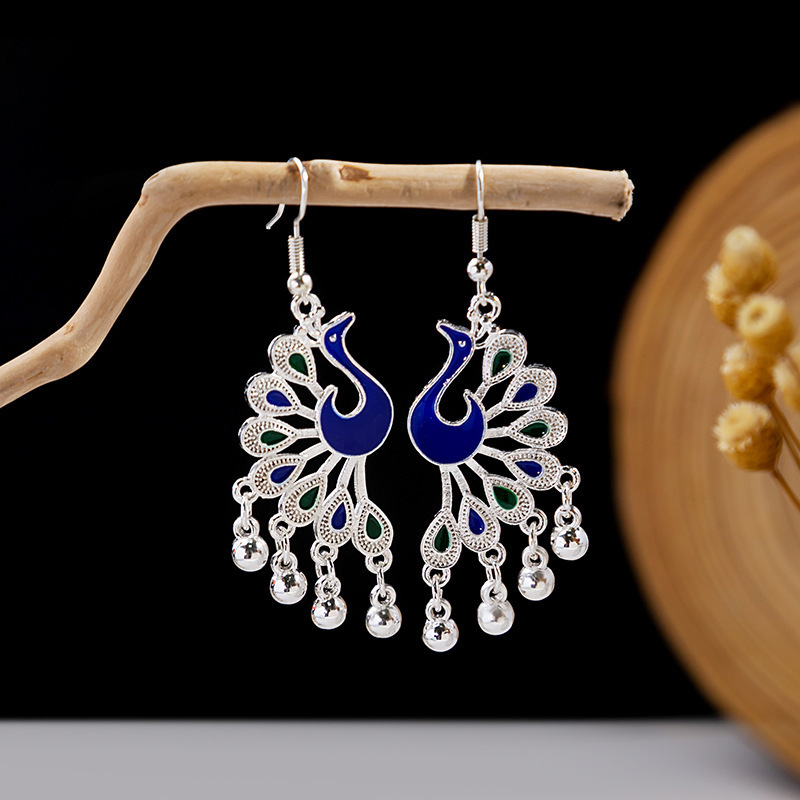 Stud Boho Peacock Earrings for Women Ethnic Vintage Geometric Metal Animal Drop Hook Long Jewelry Fashion Gift 230710
