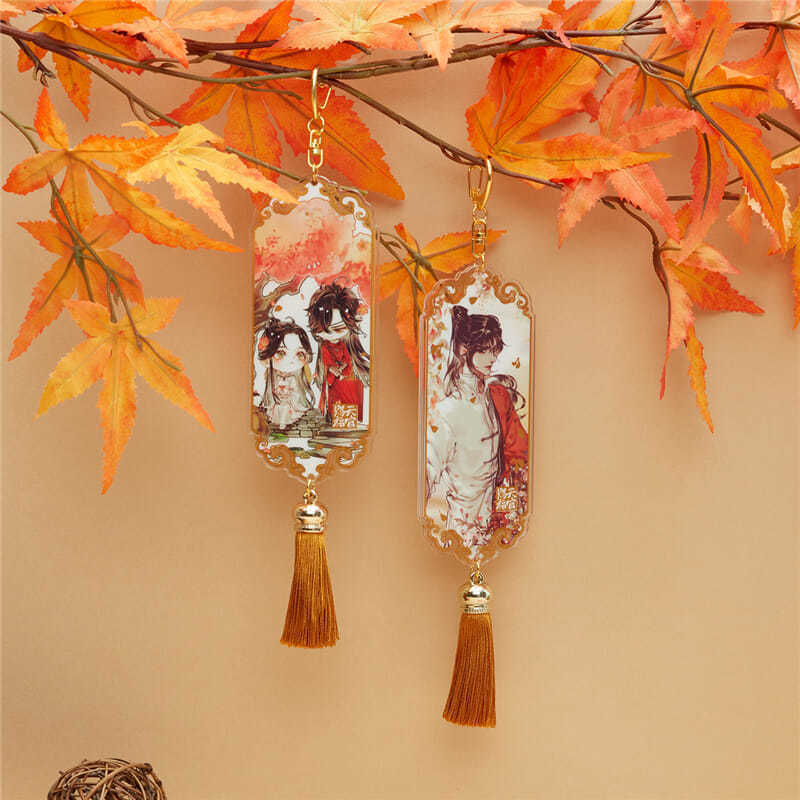 Keychains Lanyards Heaven Officials Blessing Keychain Women Anime Hua Cheng Tassel Pendant Keyring Chain Woman Cute Key Holder for Bags Brelok 230710