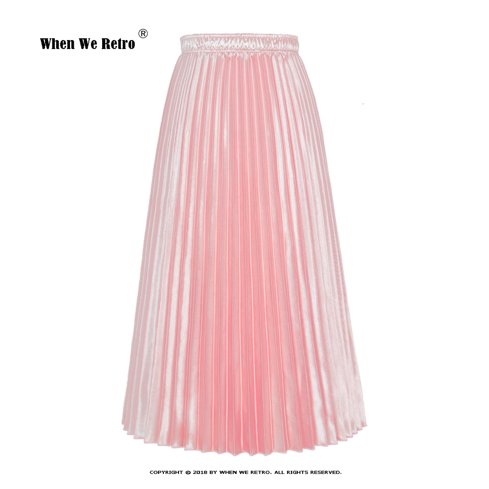 Skirts Korean Women's Fashion Pleated Satin Long Dress Autumn High Waist Metal Purple Green Yellow Red Full Match Saia SS0036 230710