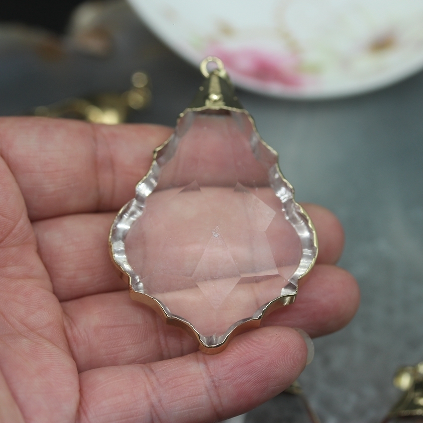 Lockets 5PCS Lot 11 Shape Choice Bezel Glass Crystal Plating Gold Edged Pendants Earrings Faceted Clear Necklace Connectors Charms 230710