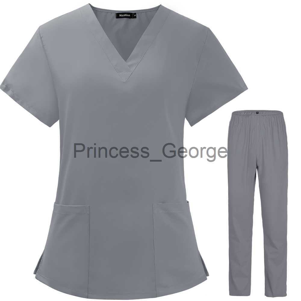 Others Apparel Summer Thin Unisex Scrubs Set for Man Women Beauty Salon Nurse Scrubs Suit Lab Spa Uniforms VNeck Pet Grooming Work Wear x0711