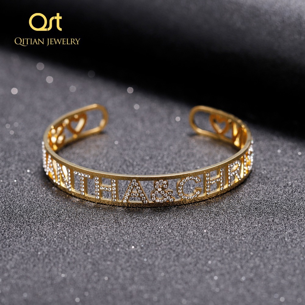 Chain Gold Name Bangles Personalized Bangle ID Family Lover Nameplate Faith Letter Bracelet Stainless Steel Adjusted 230710
