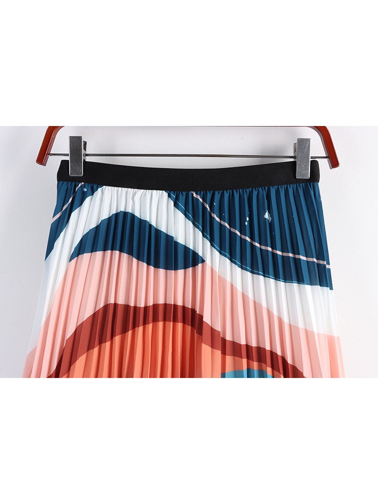 Skirts TIGENA Fashion Pleated Skirt Women Aesthetical Contrast Color Printed A Line High Waist Midi Long Skirt Female 230710