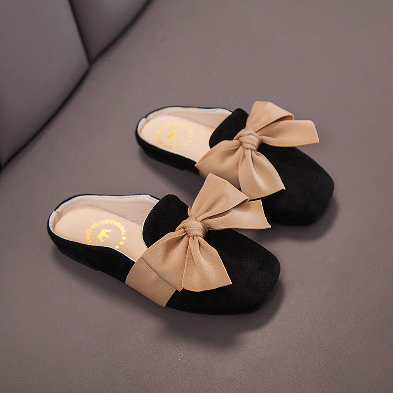 Slipper Girls Sandals Summer Kids Fashion Princess Korean Style Non-slip Solid Beige with Bow Cute Slippers Drop Low Heels 230710