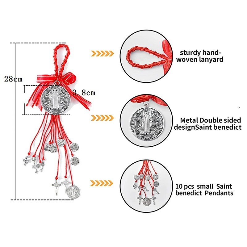 Keychains Lanyards Woven Saint Benedict Medallion Charm Keychain Fashion Home Protection Door Hanger with Cross and Medals Jewelry 230710
