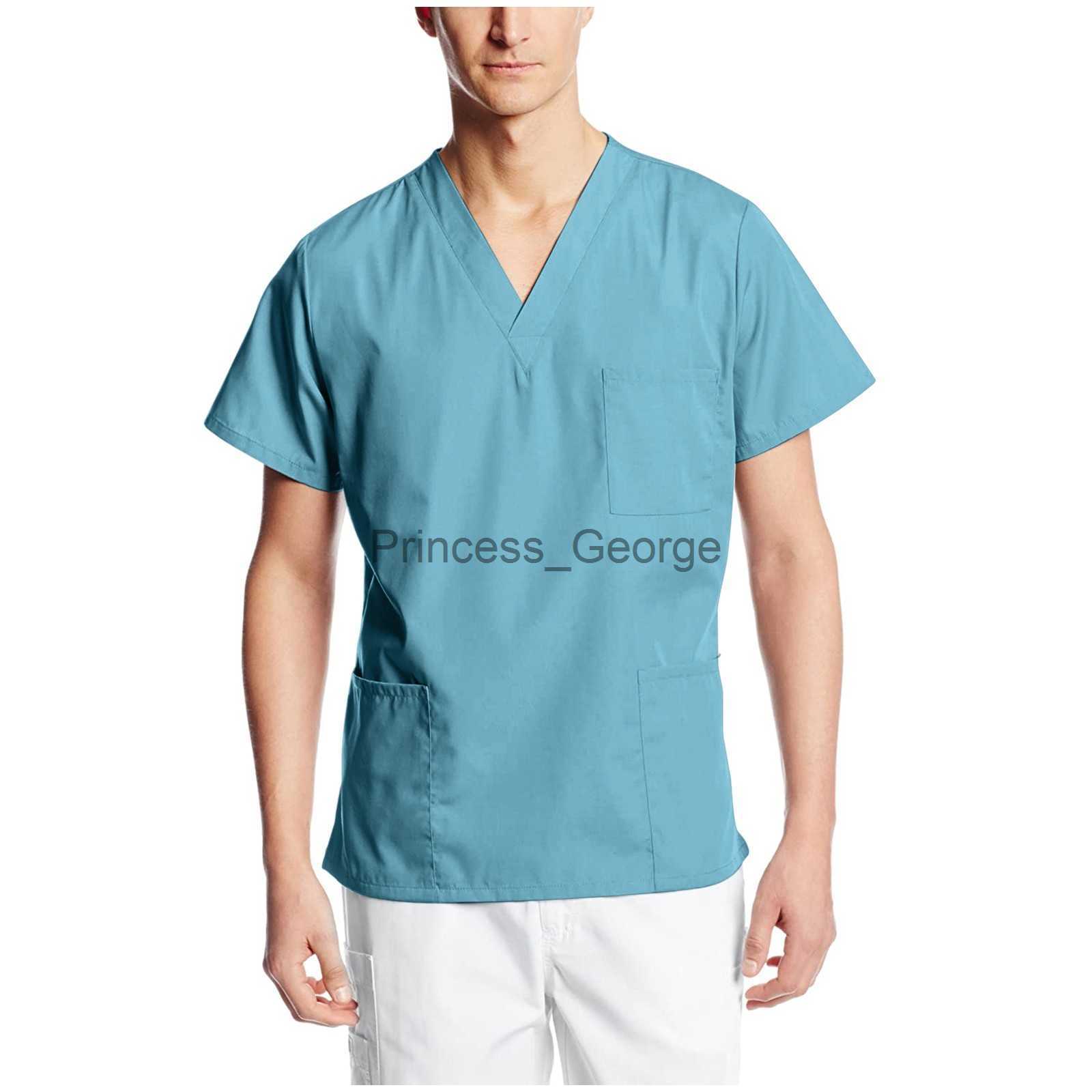 Others Apparel Solid Men Nurse Accessories Working Uniform Tops Nursing Working Uniform Tshirts Blouse Pocket Uniform Scrubs Nurse Accessories x0711