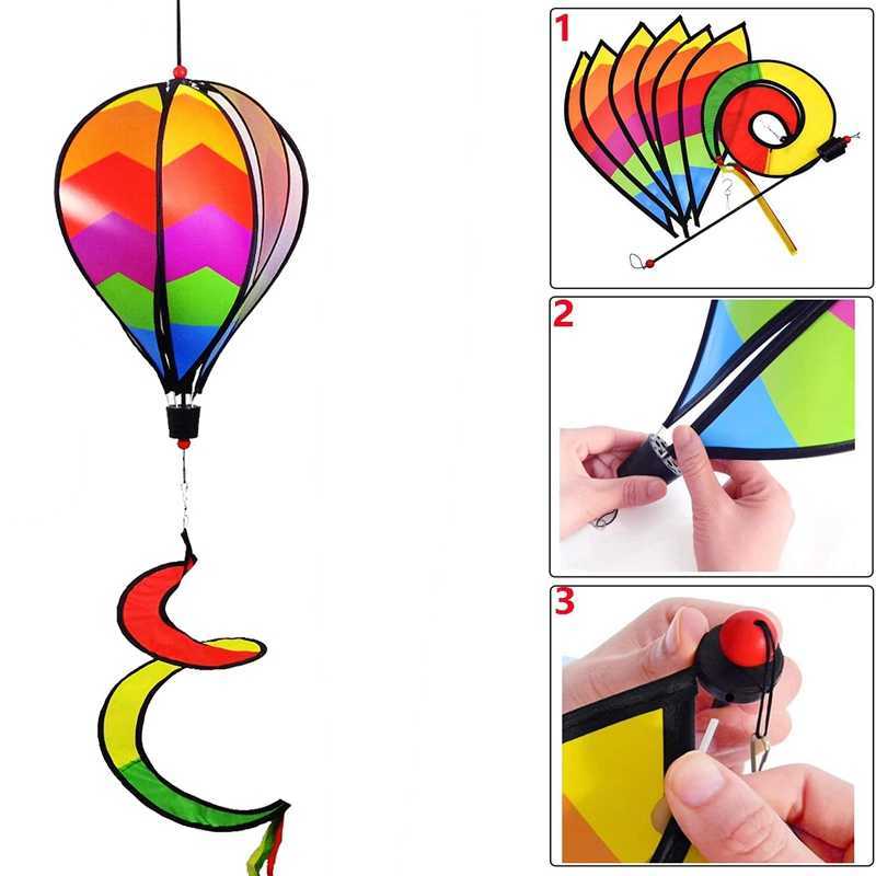 Hot Air Balloon Wind Spinner Rainbow Hanging Wind Twister Outdoor Windmill Garden Front Yard Home Festival Celebration Decor L230620