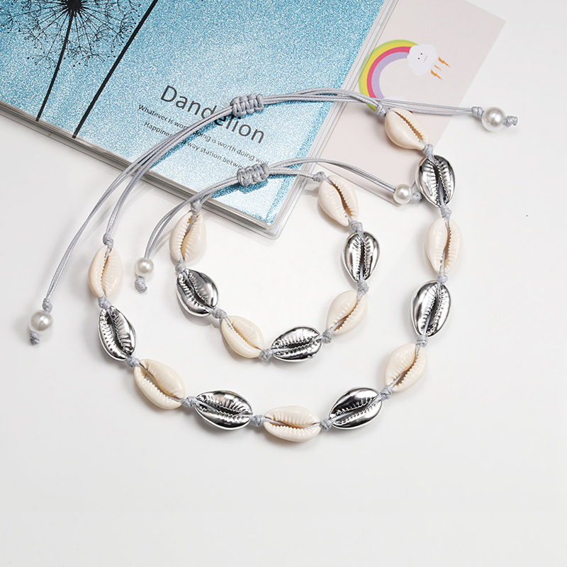 Strands Strings Shell Necklace Bracelet Bohemia Nature Seashell Cowrie Charm Necklaces For Women Choker Rope Chain Bracelets Summer Jewelry Gift 23071