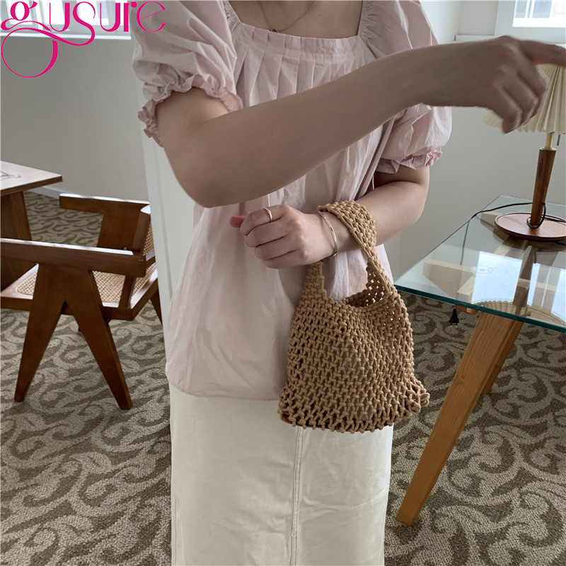 Evening Bags Gusure Simple Hollow Out Shoulder Bag Women Summer Beach Travel Shopper Tote Mesh Rope Weaving Straw Net Ladies Handbags 230711