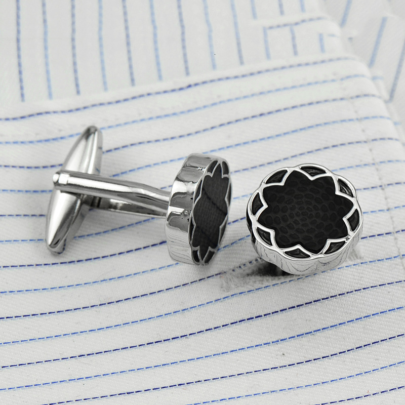 Cuff Links FLEXFIL Round Lotus Jewelry French Shirt Fashion Cufflinks for Men s links Buttons Black High Quality 230710