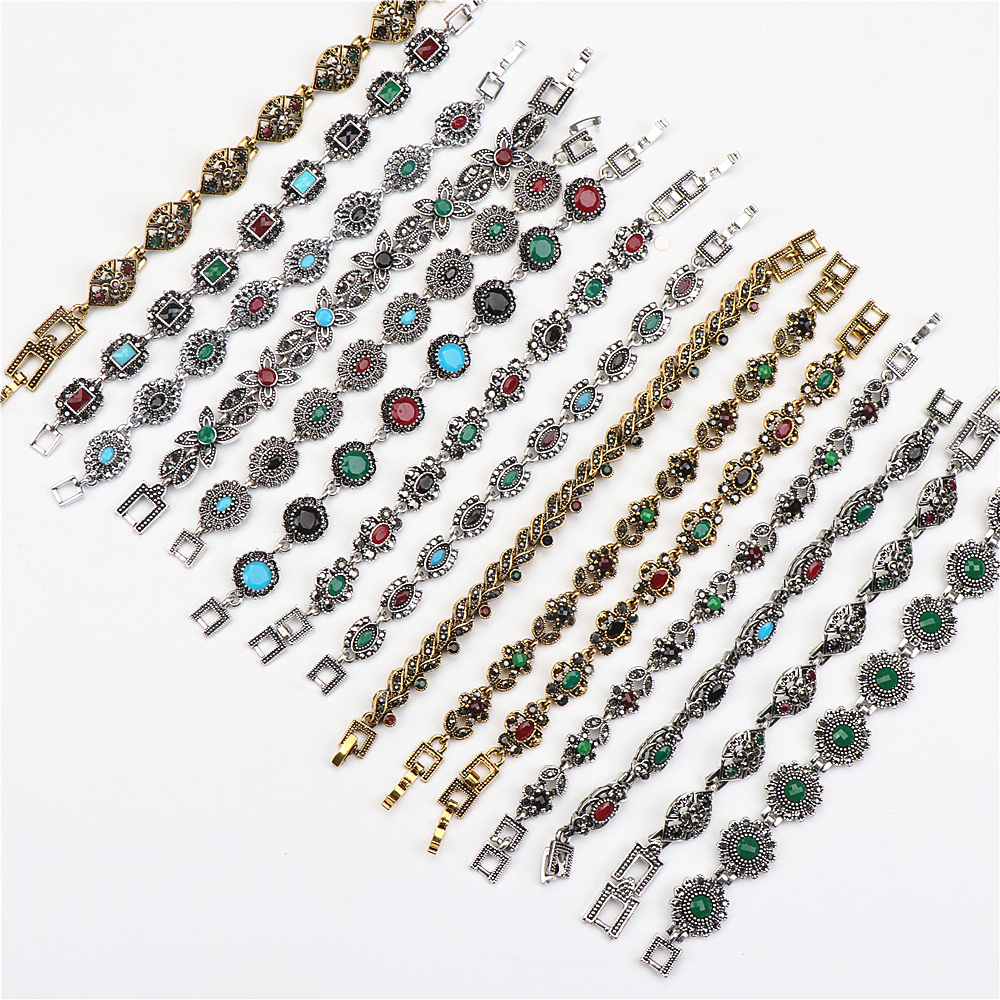 Chain Wholesale 10pcs lots Bulk Vintage Metal Bohemian Ethnic Crystal Charm Bracelet For Women Party Gift Mix Style 230710