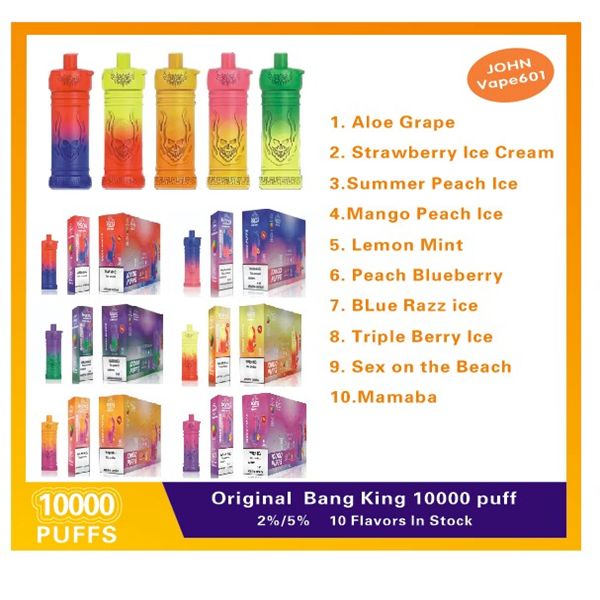 Bang King 10000 PuffsDisposable E Cigarette Vape pen 20mL0% 2% 3%5% 650mah Rechargeable Battery 10 Flavors StrengthDevice vs kulx 10000
Bang King 10000 PuffsDisposable E Cigarette Vape pen 20mL0% 2% 3%5% 650mah Rechargeable Battery 10 Flavors StrengthDevice vs kulx 10000
