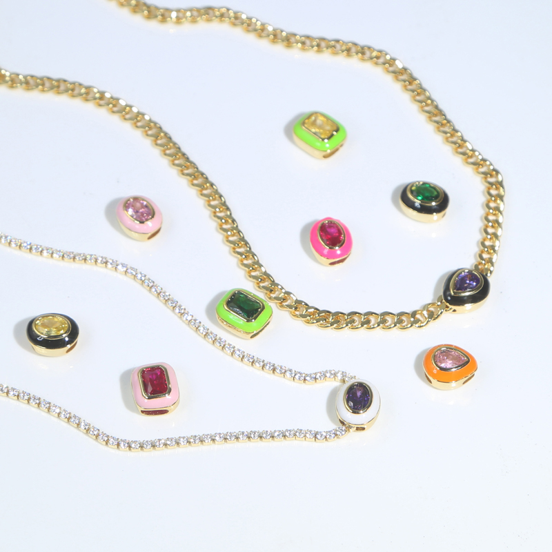 DIY Custom Mini Colorful Elliptic Water Drop Square Pendant Necklace Women Lady Girl New Fashion Iced Out Zirconia Hip Hop Best Gift Jewelry