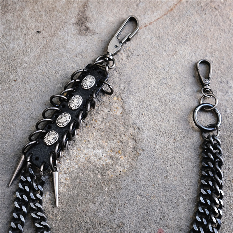 Keychains Lanyards Men Black Visual Heavy Rock Metal Hip Hop Pants Wallet Keychain Star Shape Pendant Link Waist Chain Punk Jean BL15 230710