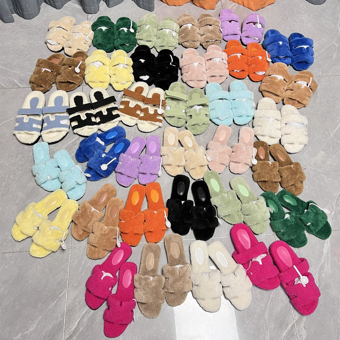 Women Designers orange Slippers H Chypre sherpa Woolskin Sheepskin Slides Winter Plush warm Fur Slide Classic Open Toe Casual Sandals Rubber Sole Flat Slipper