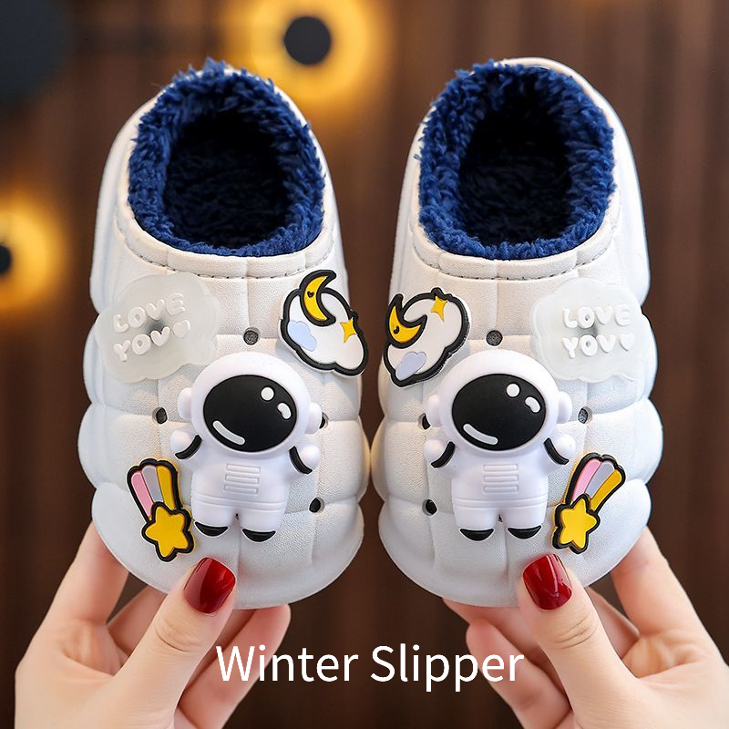 Slipper Outdoor Winter Plush Slippers for Kids Women Men's Waterproof Warm Non-Slip Plush Home Thick Flat Platform Slip On Ladies Shoes 230710