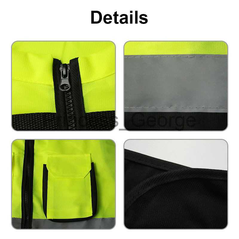 Others Apparel High Visibility Zipper Front Safety Vest With Reflective Strips Motorcycle Vest Riding Work Vest Yellow Black Red Blue Orange x0711
