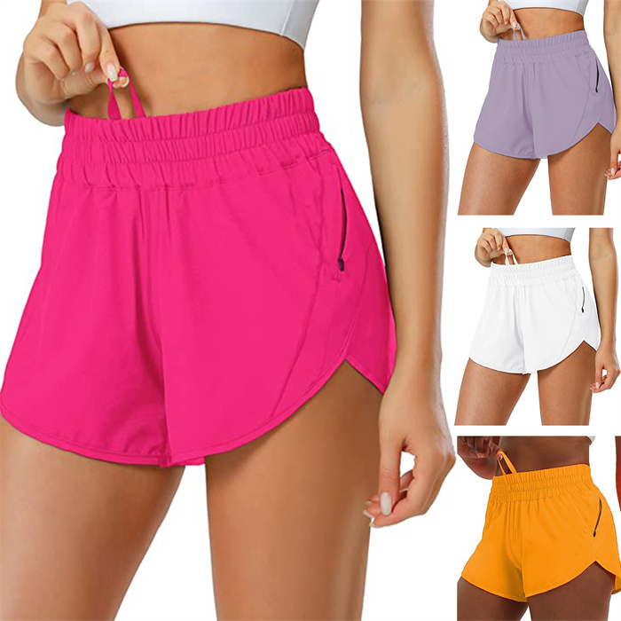 L1467 Women Sports Yoga Shorts Outfits High Waist Sportswear Breathable With Pocket Fitness Wear Short Pants Girls Running Elastic With Inner Lining 6