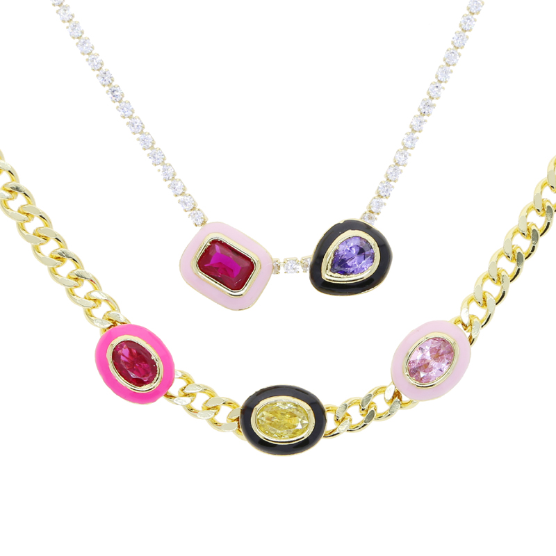DIY Custom Mini Colorful Elliptic Water Drop Square Pendant Necklace Women Lady Girl New Fashion Iced Out Zirconia Hip Hop Best Gift Jewelry