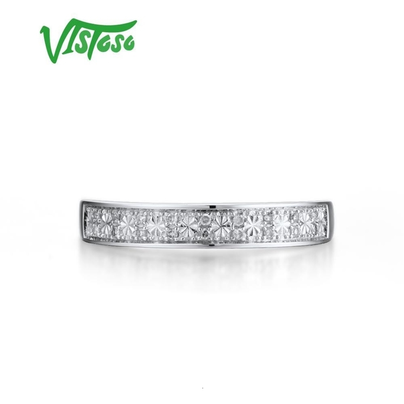 With Side Stones VISTOSO Gold Rings For Women Genuine 9K 375 White Ring Sparkling Diamond Promise Band Anniversary Fine Jewelry 230710