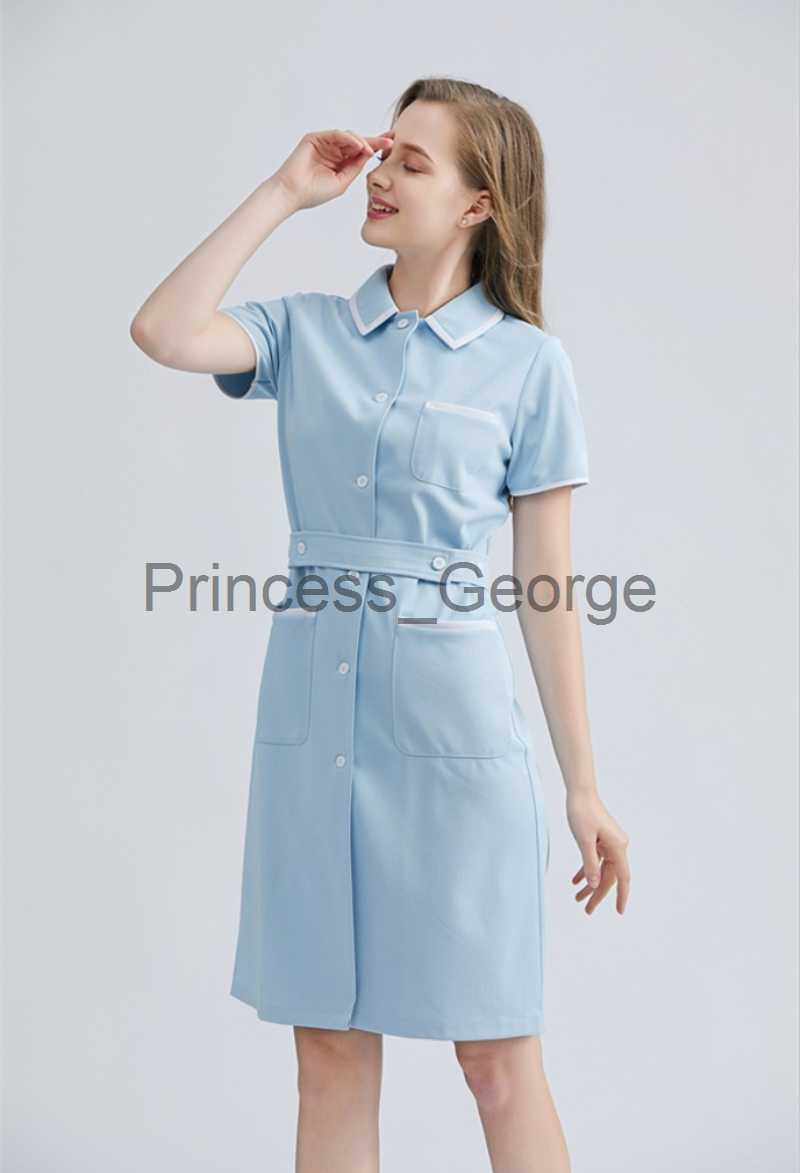 Others Apparel Women's Summer Beauty Salon Nursing Uniform Chemist's Shop Clinic Short Sleeve Fashionable Working Wear With Waistbelt Slim F