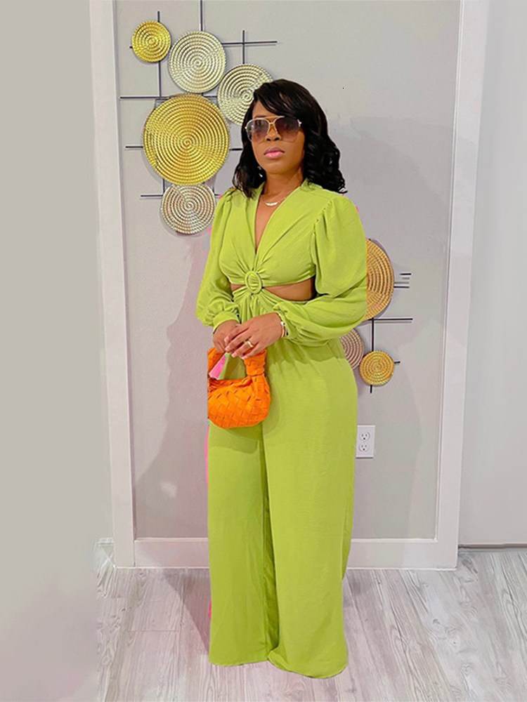 Women's Jumpsuits Rompers Women's sexy hollow pleated jumpsuit Fashion V-neck long sleeve wide leg Catsuit Spring Women's elegant dress