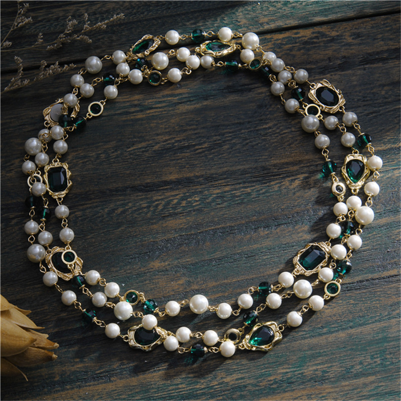 Strands Strings Multi layer Necklace Vintage Pearl Red Handmade Glass Ladies Long Sweater Chain 230710