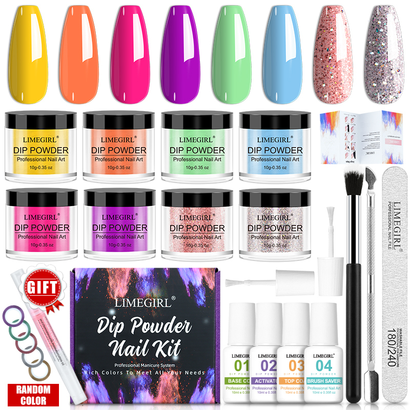 Acrylic Powders Liquids Limegirl Dipping Nail Powder Set No Need Lamp Cure Nail Color iridescent Glitter Natural Dry Dip Nail Decoration Kit French Na