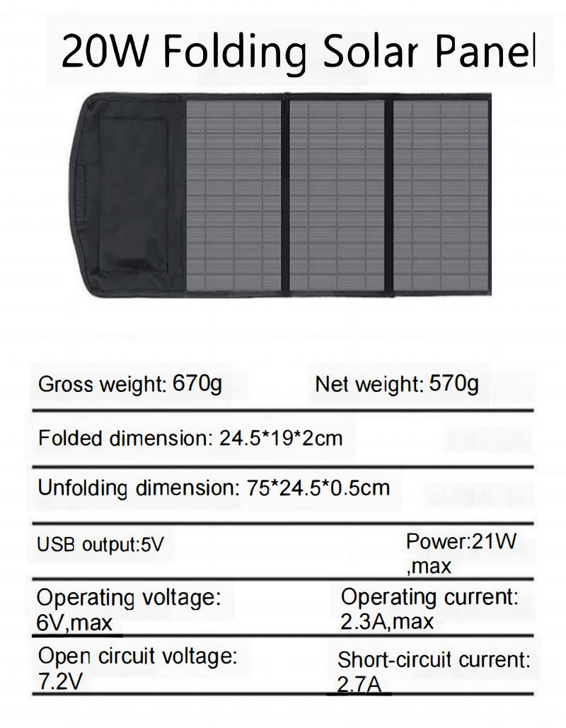 10W 20W Portable Solar Panel Charger Photovoltaic Cells with Dual USB 5v Output Waterproof ETFE Monocrystalline for Smartphone Camping Lights Power Ba