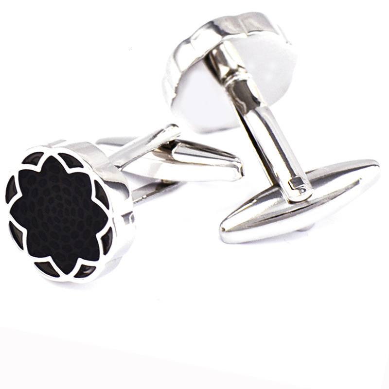 Cuff Links FLEXFIL Round Lotus Jewelry French Shirt Fashion Cufflinks for Men s links Buttons Black High Quality 230710