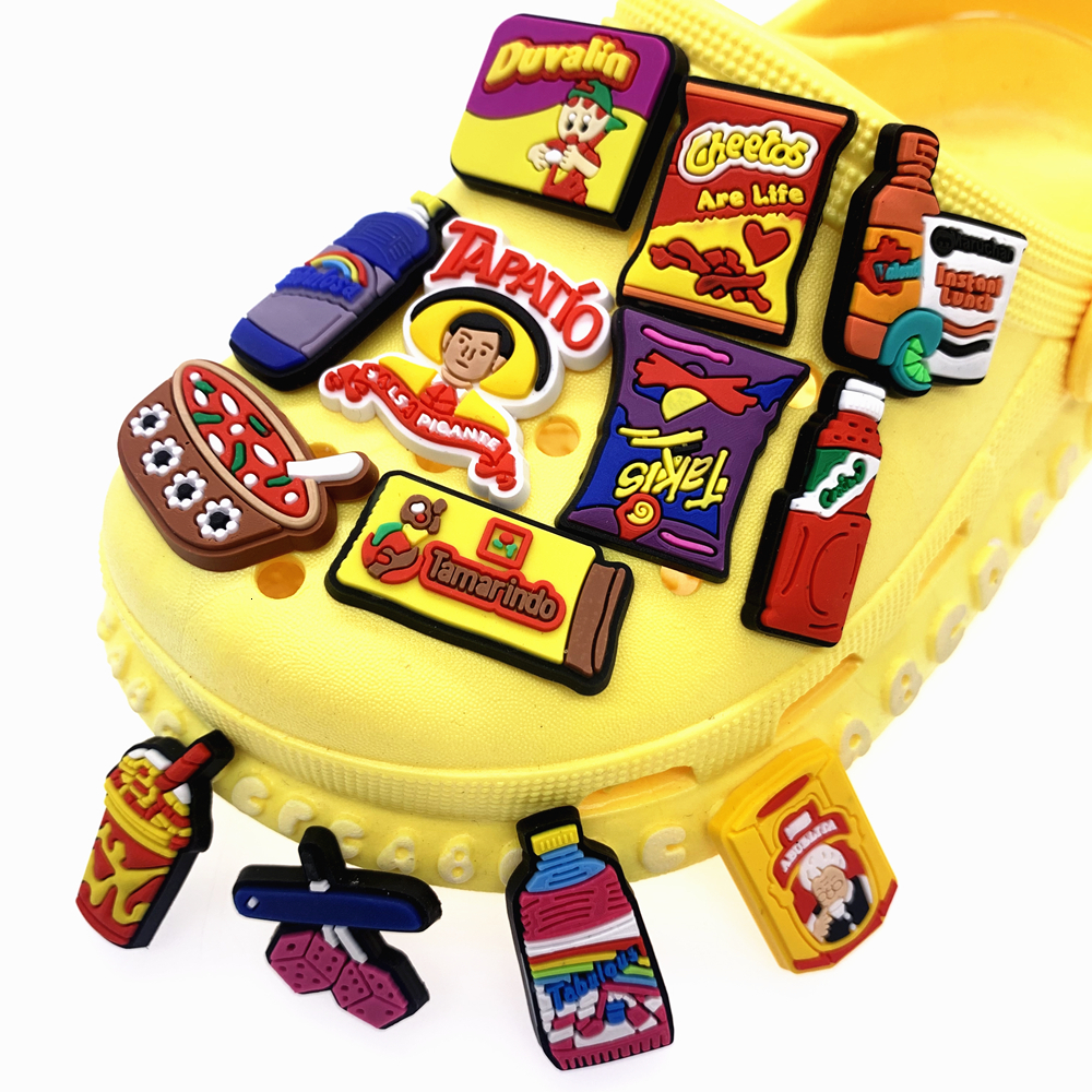 Shoe Parts Accessories 1PCS Mexico Style Fashion Food Icon Shoes Charms For Kids Croc DIY Gifts Potato Chips Bottle Wristband Buckle 230711