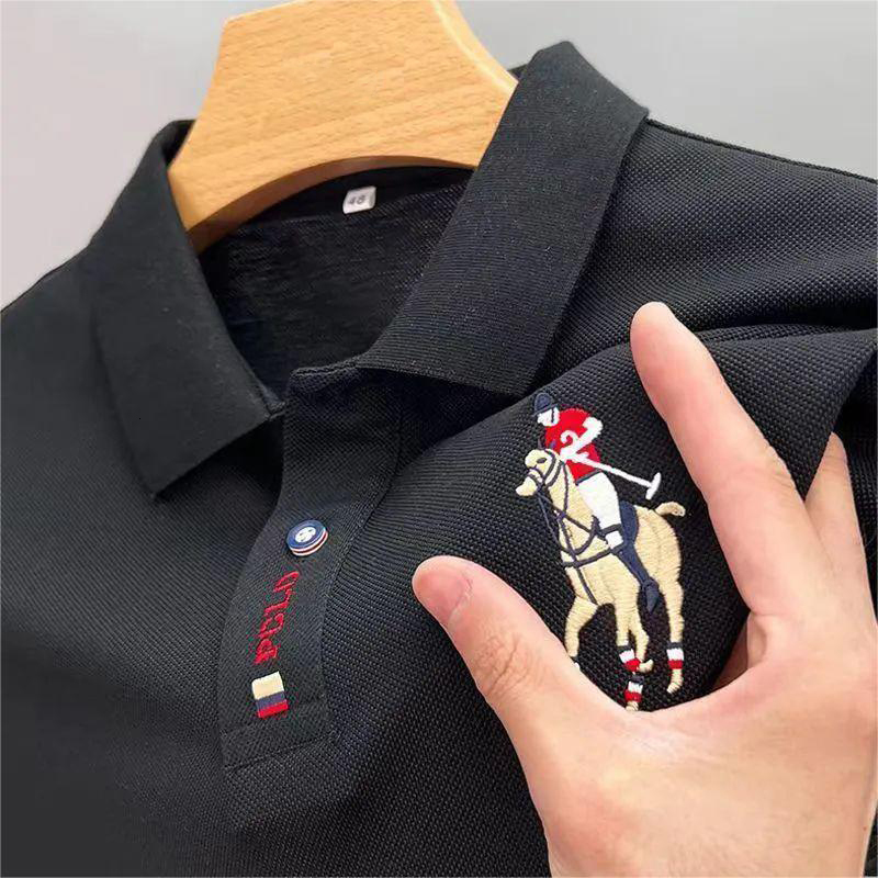 Men's Polos High Quality Pure Cotton Embroidered POLO Shirt 2023 Summer HighEnd Business Leisure Sports Lapel ShortSleeved 230724