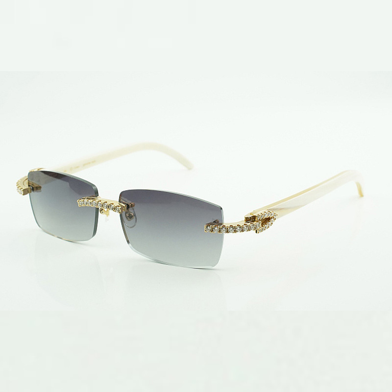 Frameless Buffs Moissanite Diamond Sunglasses 3524012, with natural white buffalo horns 56mm lenses for men and women